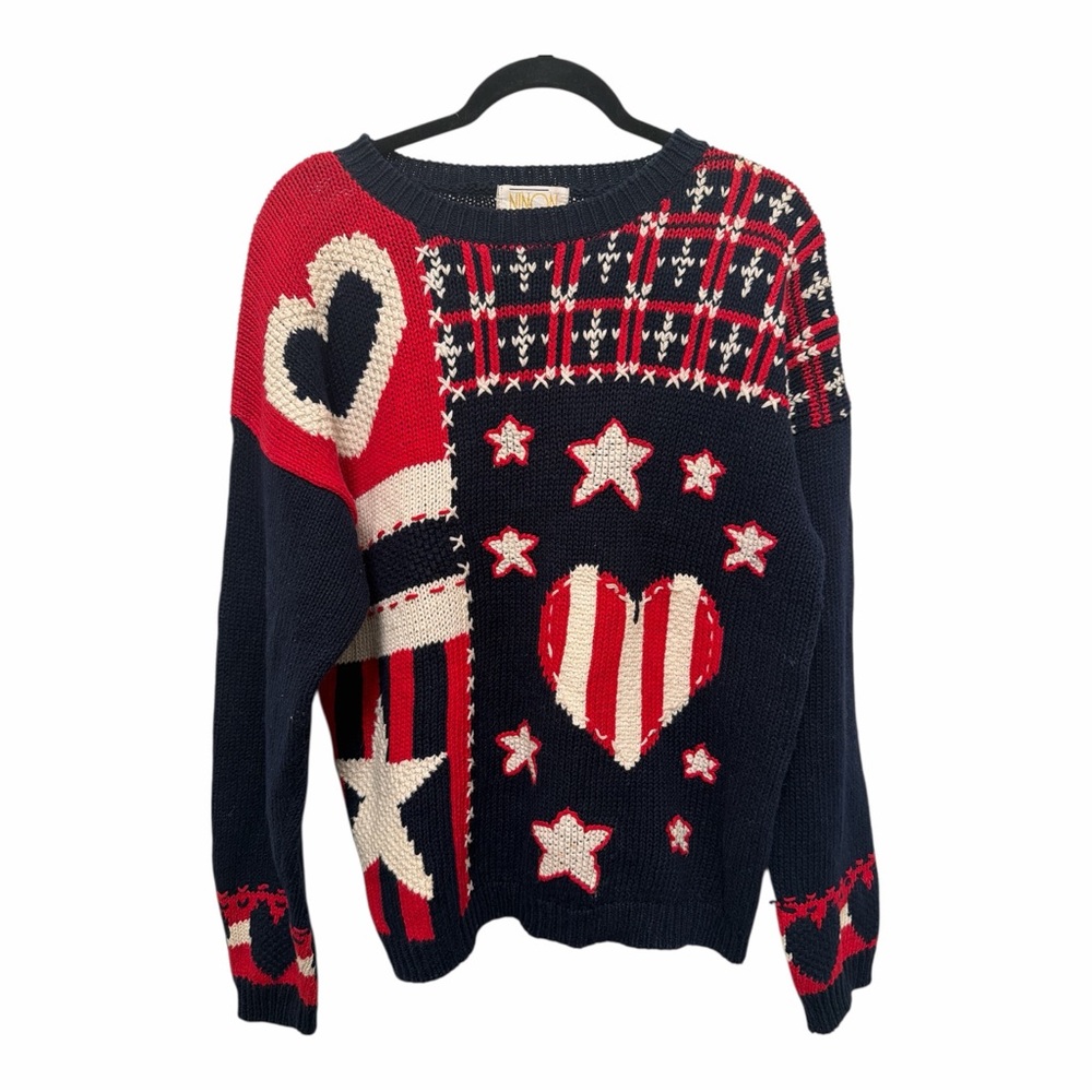 Vintage Women’s Ninon de Lenclos Patriotic Flag Knit Sweater size large Stars - Picture 8 of 8